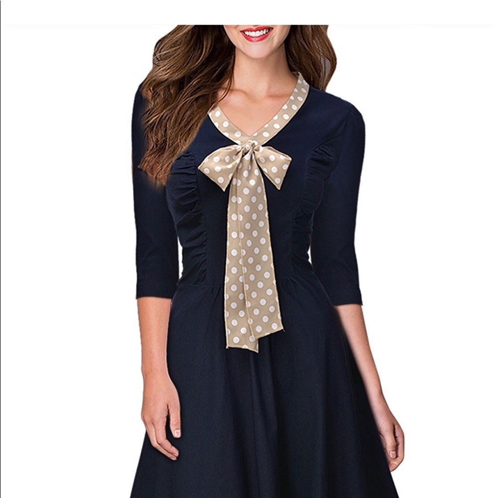 1950’s style 3/4 sleeve bow slim evening dress